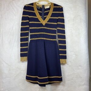 A0079 VINTAGE CRISSA LINEA ITALIANA  KNIT BLUE MINI DRESS SMALL